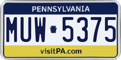 PA license plate MUW5375