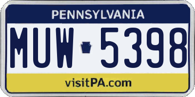 PA license plate MUW5398