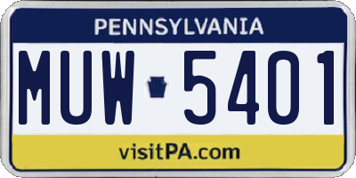 PA license plate MUW5401