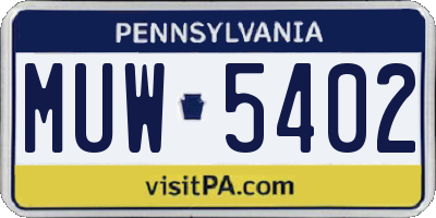 PA license plate MUW5402