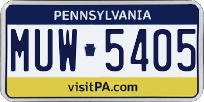 PA license plate MUW5405