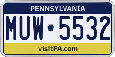 PA license plate MUW5532