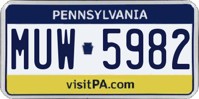 PA license plate MUW5982
