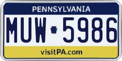 PA license plate MUW5986
