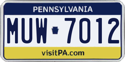 PA license plate MUW7012