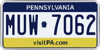PA license plate MUW7062