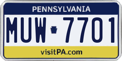 PA license plate MUW7701