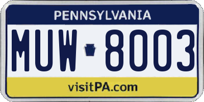 PA license plate MUW8003