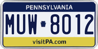 PA license plate MUW8012