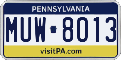 PA license plate MUW8013