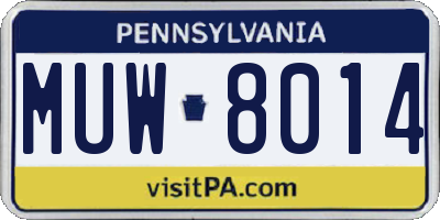 PA license plate MUW8014