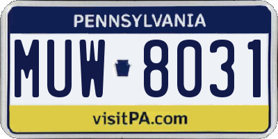 PA license plate MUW8031