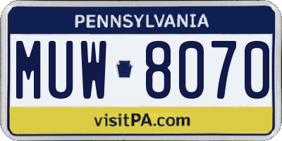PA license plate MUW8070