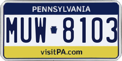 PA license plate MUW8103