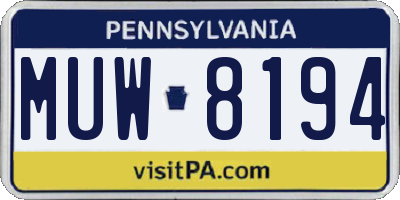 PA license plate MUW8194