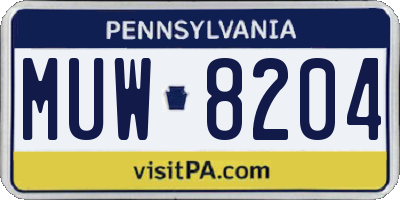 PA license plate MUW8204
