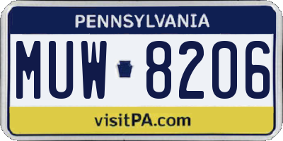 PA license plate MUW8206