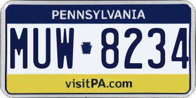 PA license plate MUW8234
