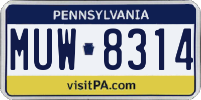 PA license plate MUW8314