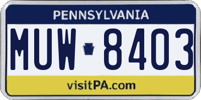 PA license plate MUW8403