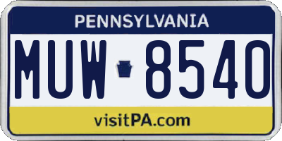PA license plate MUW8540