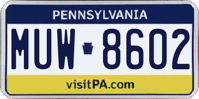 PA license plate MUW8602