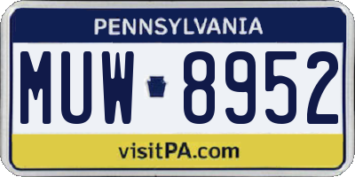 PA license plate MUW8952