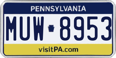 PA license plate MUW8953