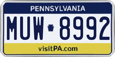 PA license plate MUW8992