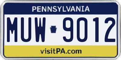 PA license plate MUW9012
