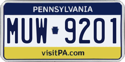 PA license plate MUW9201