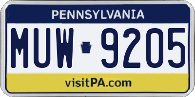 PA license plate MUW9205