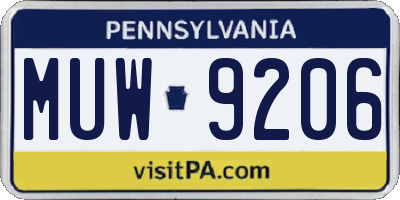 PA license plate MUW9206