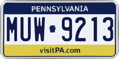PA license plate MUW9213