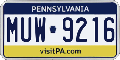 PA license plate MUW9216