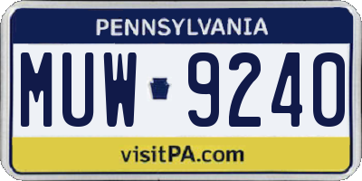 PA license plate MUW9240