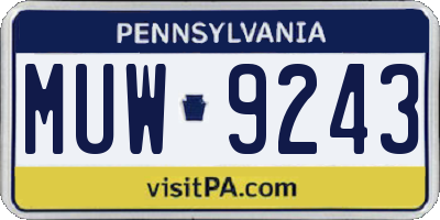 PA license plate MUW9243