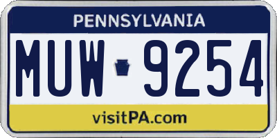 PA license plate MUW9254