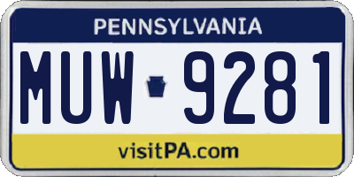 PA license plate MUW9281