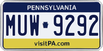 PA license plate MUW9292