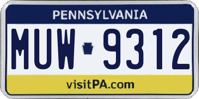 PA license plate MUW9312