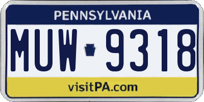 PA license plate MUW9318