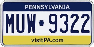 PA license plate MUW9322