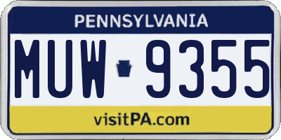 PA license plate MUW9355