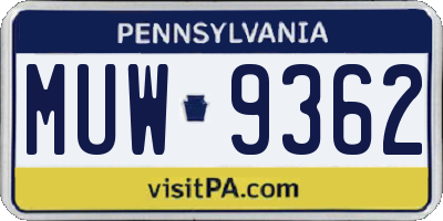 PA license plate MUW9362