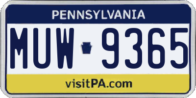 PA license plate MUW9365