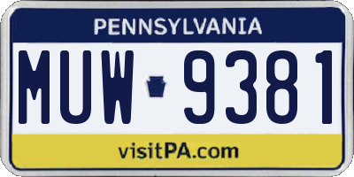 PA license plate MUW9381