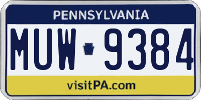 PA license plate MUW9384