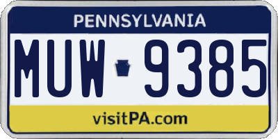 PA license plate MUW9385