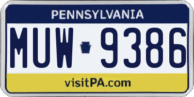 PA license plate MUW9386
